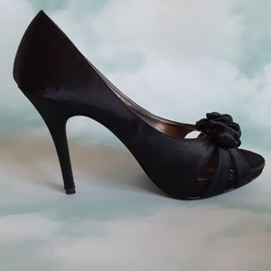 Kelly & Katie Black Platform Peep-Toe Stilettos